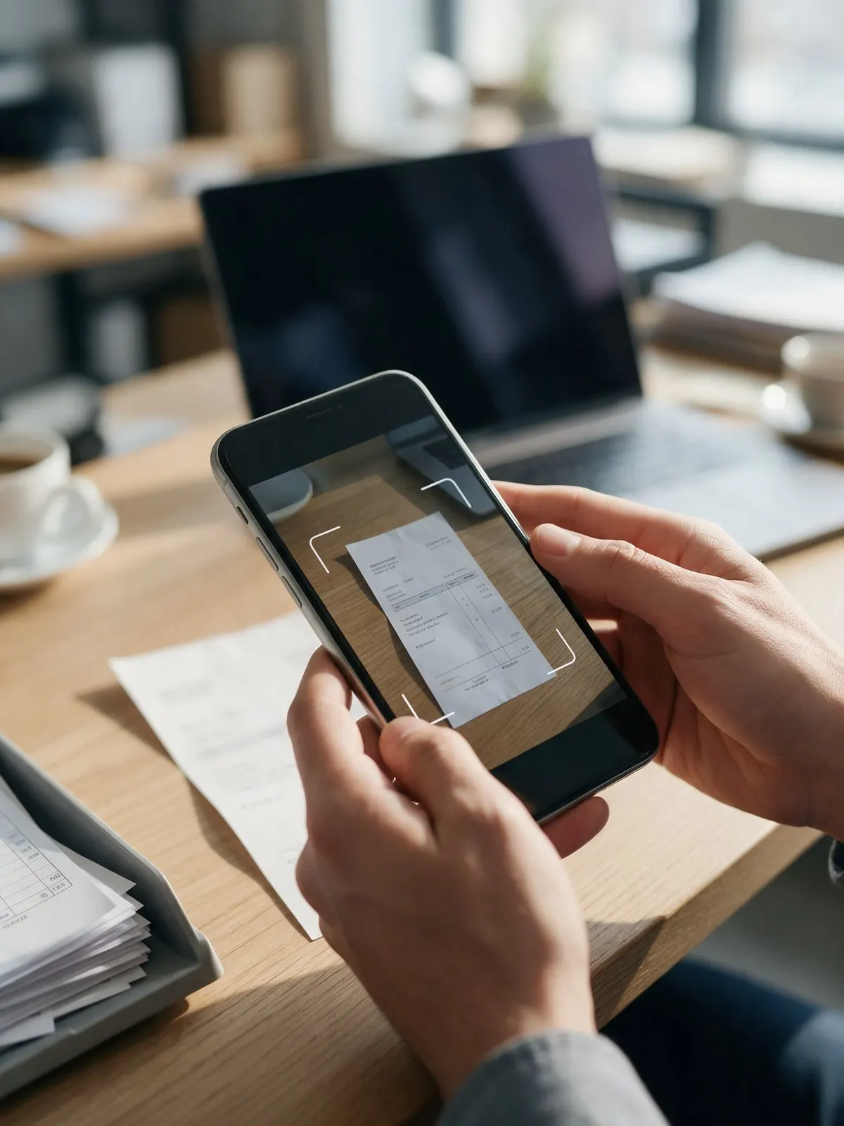 KI-Bild: Beleg wird mit dem Smartphone erfasst