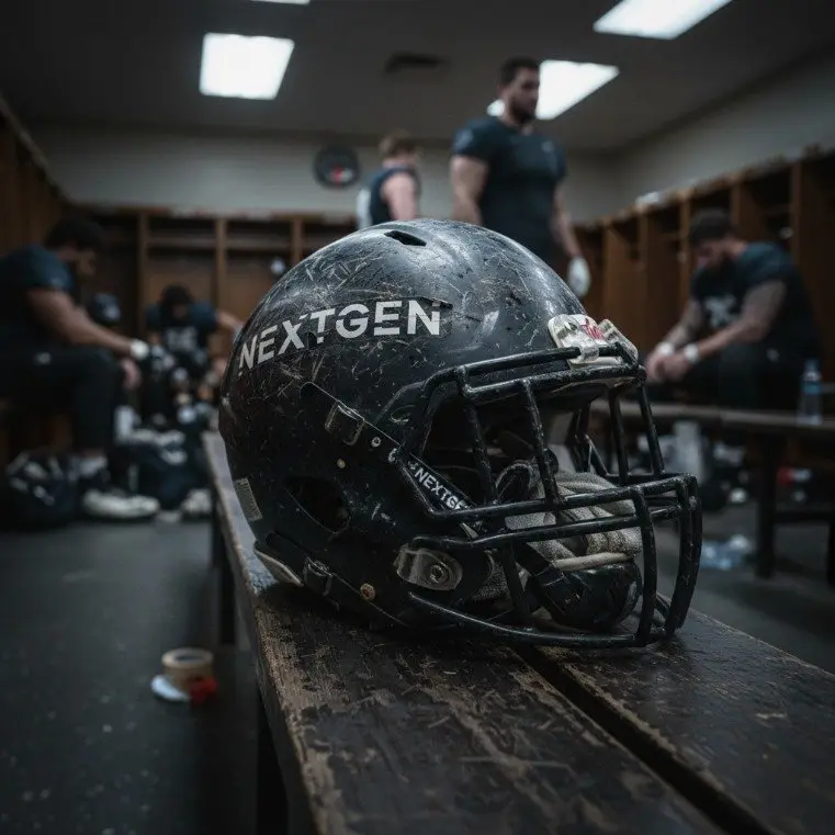 KI-Werbebild: Football-Helm in der Umkleide
