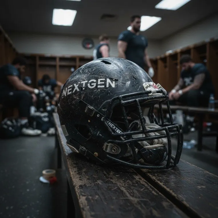 KI-Werbebild: Football-Helm in der Umkleide